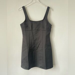 Bodycon Black Satin Tank Dress Coquette Tulle Trim M